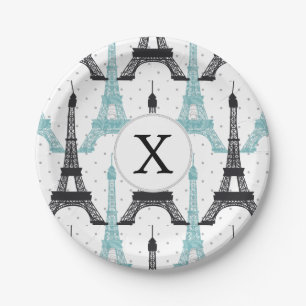 Assiettes En Carton Motif tour Monogram Aqua Chic Eiffel