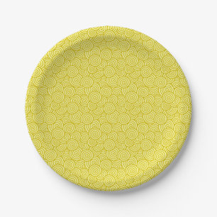 Assiettes En Carton Motif tourbillon japonais - moutarde et jaune clai