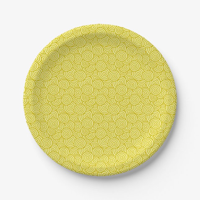 Assiettes En Carton Motif tourbillon japonais - moutarde et jaune clai (Devant)