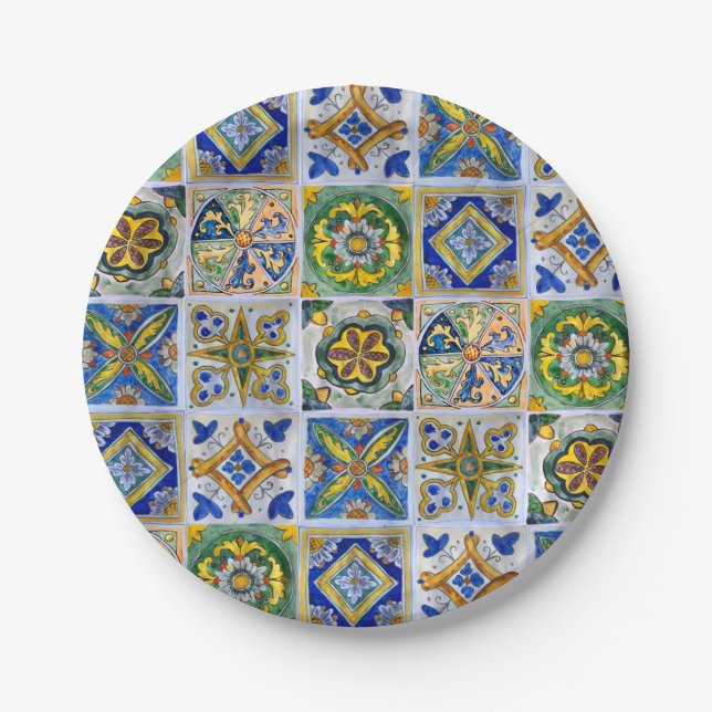 Assiettes En Carton Motif traditionnel en céramique sicilienne (Devant)