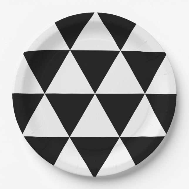 Assiettes En Carton Motif triangle noir et blanc (Devant)
