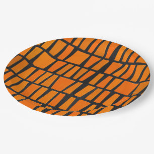 Assiettes En Carton Motif tribal d'Afrique orange et noire
