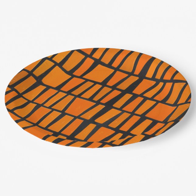 Assiettes En Carton Motif tribal d'Afrique orange et noire (Angle)