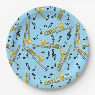 Assiettes En Carton Motif Trombone Music Notes