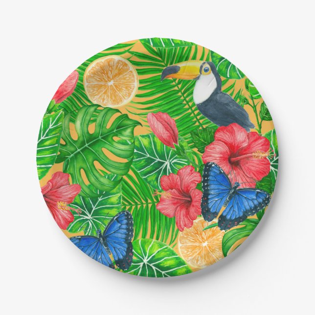 Assiettes En Carton Motif tropical (Devant)