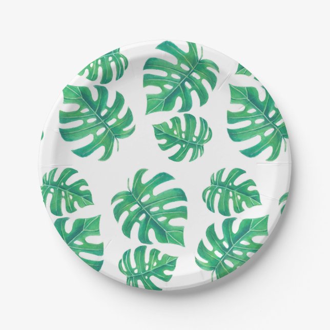 Assiettes En Carton Motif tropical avec feuilles monstères (Devant)