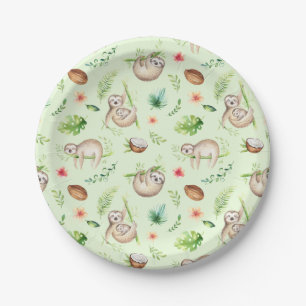 Assiettes En Carton Motif tropical de paresse de noix de coco