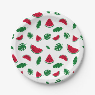 Assiettes En Carton motif tropical, motif pastèque, mer tropicale