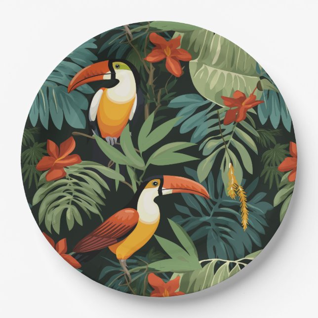 Assiettes En Carton Motif tropical Toucan (Devant)