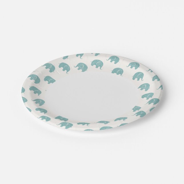 Assiettes En Carton Motif Turquoise Cute Elephant (Angle)