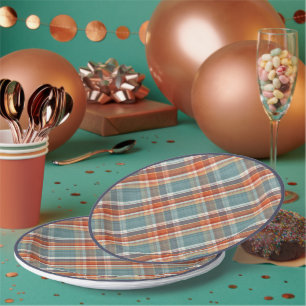 Assiettes En Carton Motif Turquoise moderne bleu foncé orange blanc p