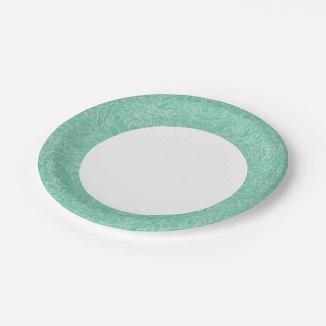 Assiettes En Carton Motif Turquoise Peony (Angle)