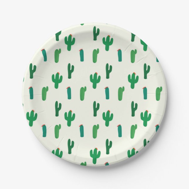 Assiettes En Carton Motif vert clair de cactus (Devant)