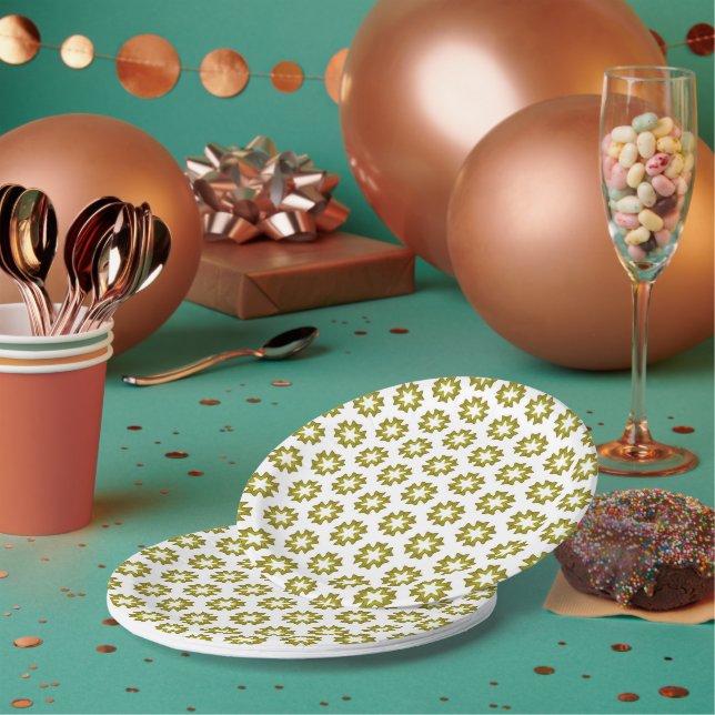 Assiettes En Carton Motif Vert Olive (Multi)