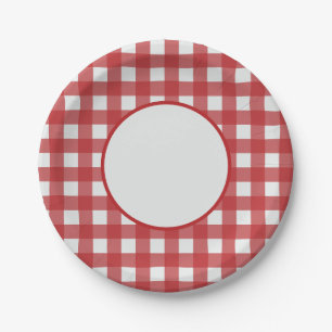 Assiettes En Carton Motif vichy rouge et gris clair Moderne Classique