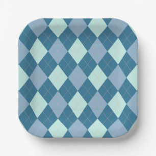 Assiettes En Carton Motif vintage Argyle bleu