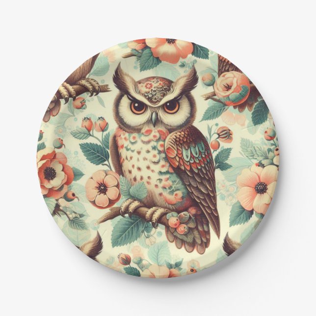 Assiettes En Carton Motif vintage Cute Owl (Devant)