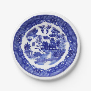 Assiettes En Carton Motif Vintage de l'antiquité Blue Willow vers 179