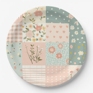Assiettes En Carton Motif vintage en écorce florale - Pastel (6)