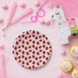 Assiettes En Carton Motif Whimsical Ladybug sur rose