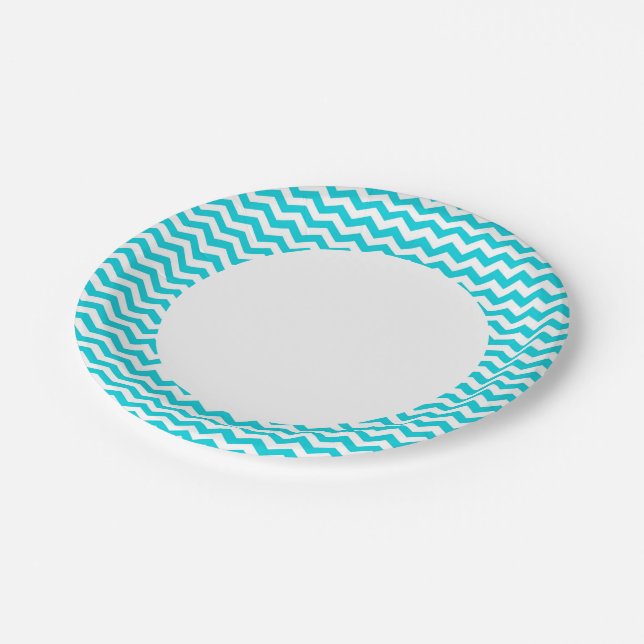 Assiettes En Carton Motif White and Aqua Zig Zag (Angle)