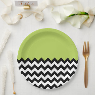 Assiettes En Carton Motif Zigzag noir et blanc, Chevron, Vert