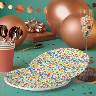 Assiettes En Carton Motifs de carrés colorés mignons