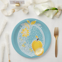 Motifs de fruits jaunes et bleus art IA
