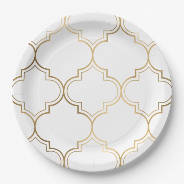 Assiettes En Carton Motifs de motif géométrique islamique doré de luxe (Devant)