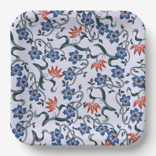 Assiettes En Carton Motifs floraux bleus vibrants avec vignes vertes