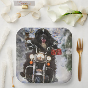 Assiettes En Carton Moto à chiens de Terre-Neuve Noël