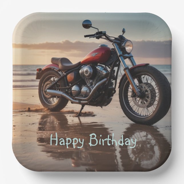 Assiettes En Carton Moto au coucher du soleil (Recto)