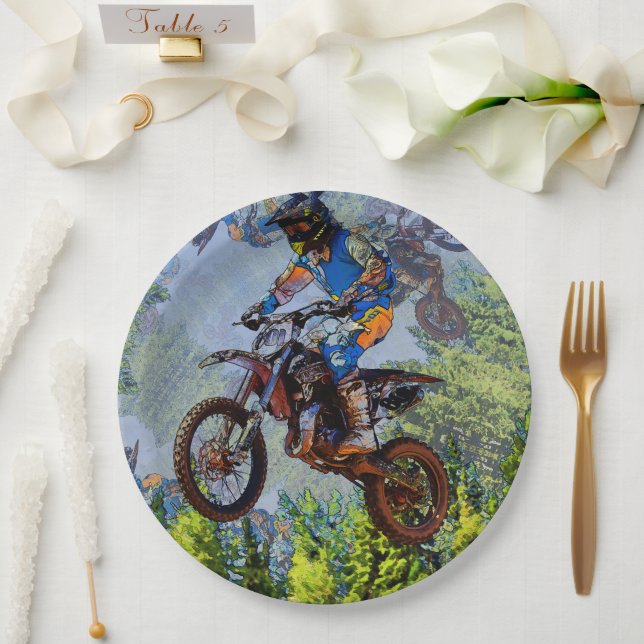 Assiettes En Carton Motocross - Motocross Racers (Mariage)