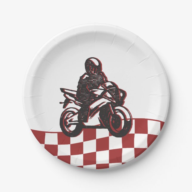 Assiettes En Carton Motocross Red Dirt Bike Boys Anniversaire (Devant)