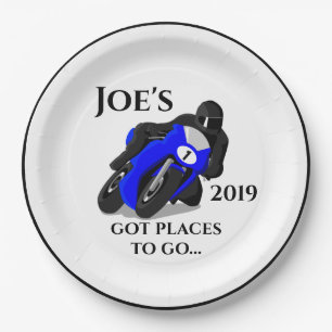 Assiettes En Carton Motocyclette bleue plaque #1