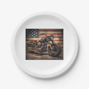 Assiettes En Carton Motocyclette Drapeau USA Rétro Biker