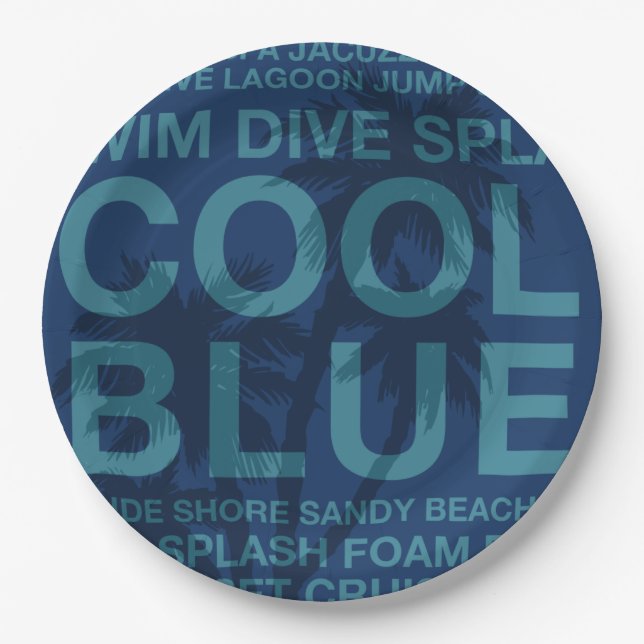 Assiettes En Carton Mots d'été au bord de la piscine et Palm Tree (Devant)