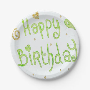 Assiettes En Carton mots verts d'anniversaire heureux