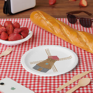 Assiettes En Carton Moulin à vent en bois traditionnel rustique