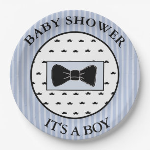 Assiettes En Carton Moustache de baby shower et plats bleus de Bowtie