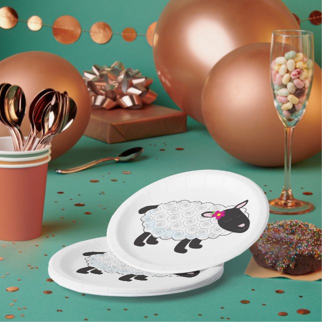 Assiettes En Carton Mouton Noir Avec Laine Blanche (Multi)