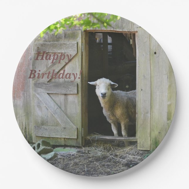 Assiettes En Carton Moutons adorables de joyeux anniversaire (Devant)