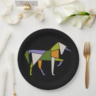 Assiettes En Carton Moyen-siècle Abstrait Unicorne Tangram Animal