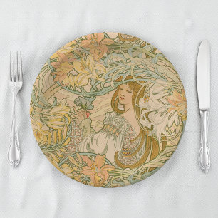 Assiettes En Carton Mucha Langage des Fleurs Lis Art nouveau