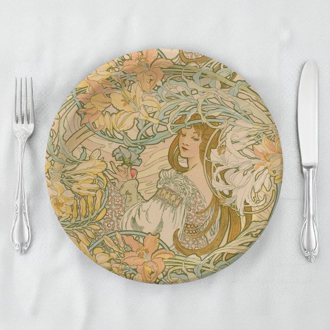Assiettes En Carton Mucha Langue des Fleurs Lys Art Nouveau (Créateur téléchargé)