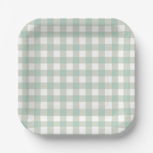 Assiettes En Carton Muet Vintage Classic En vichy Check Grayish Blue