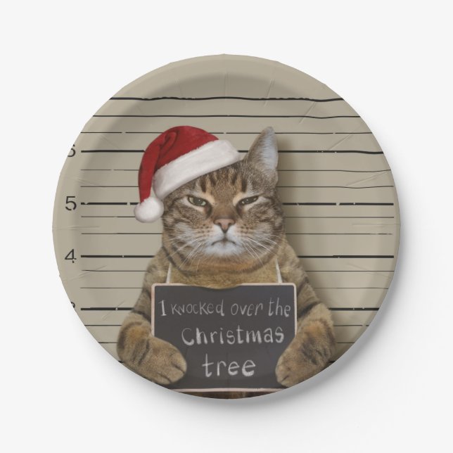 Assiettes En Carton Mugshot Cat Christmas (Devant)