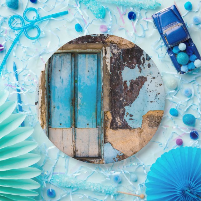 Assiettes En Carton Mur bleu et porte (Fête)