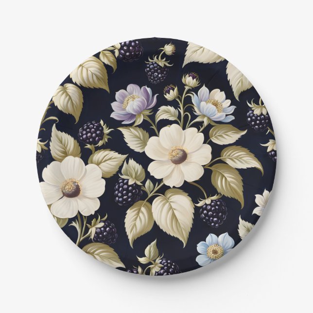 Assiettes En Carton Mûre & Fleurs (Devant)