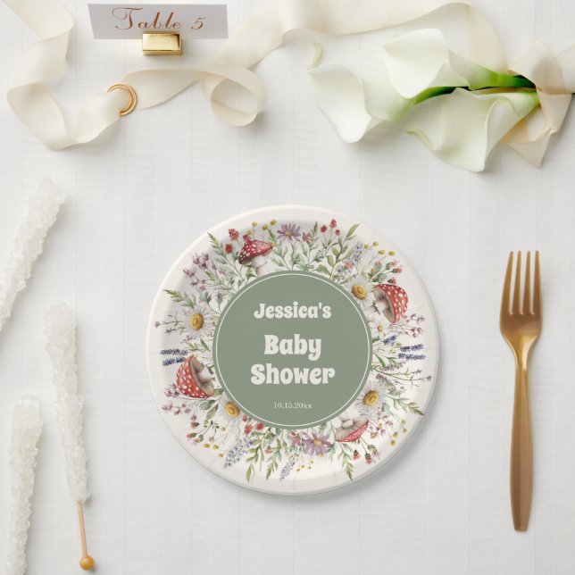 Assiettes En Carton Mushroom Baby Shower  (Mariage)